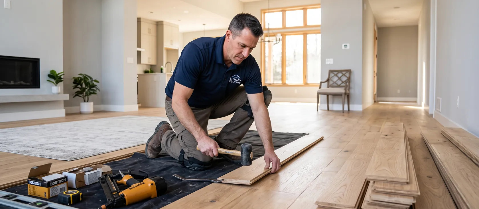 A service provider performing flooring work