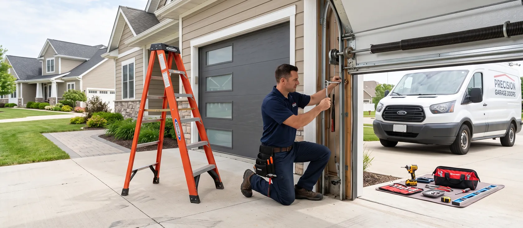 A service provider performing garage doors work