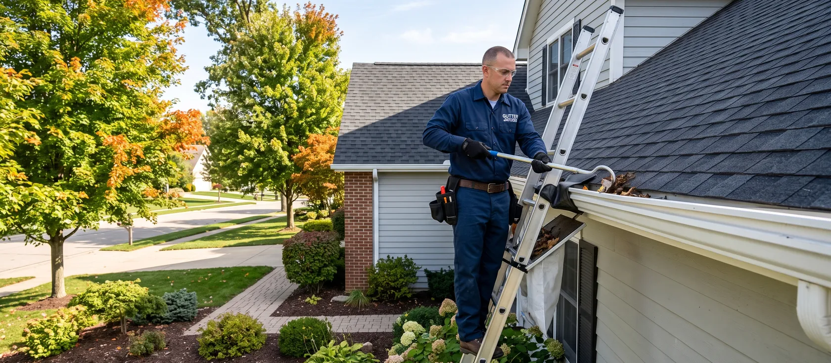 A service provider performing gutters work