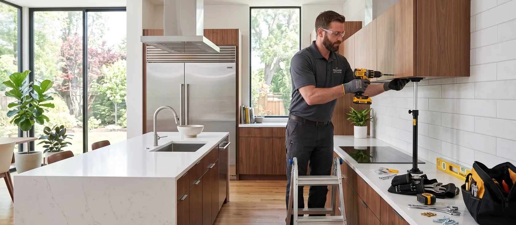 A service provider performing kitchen remodeling work