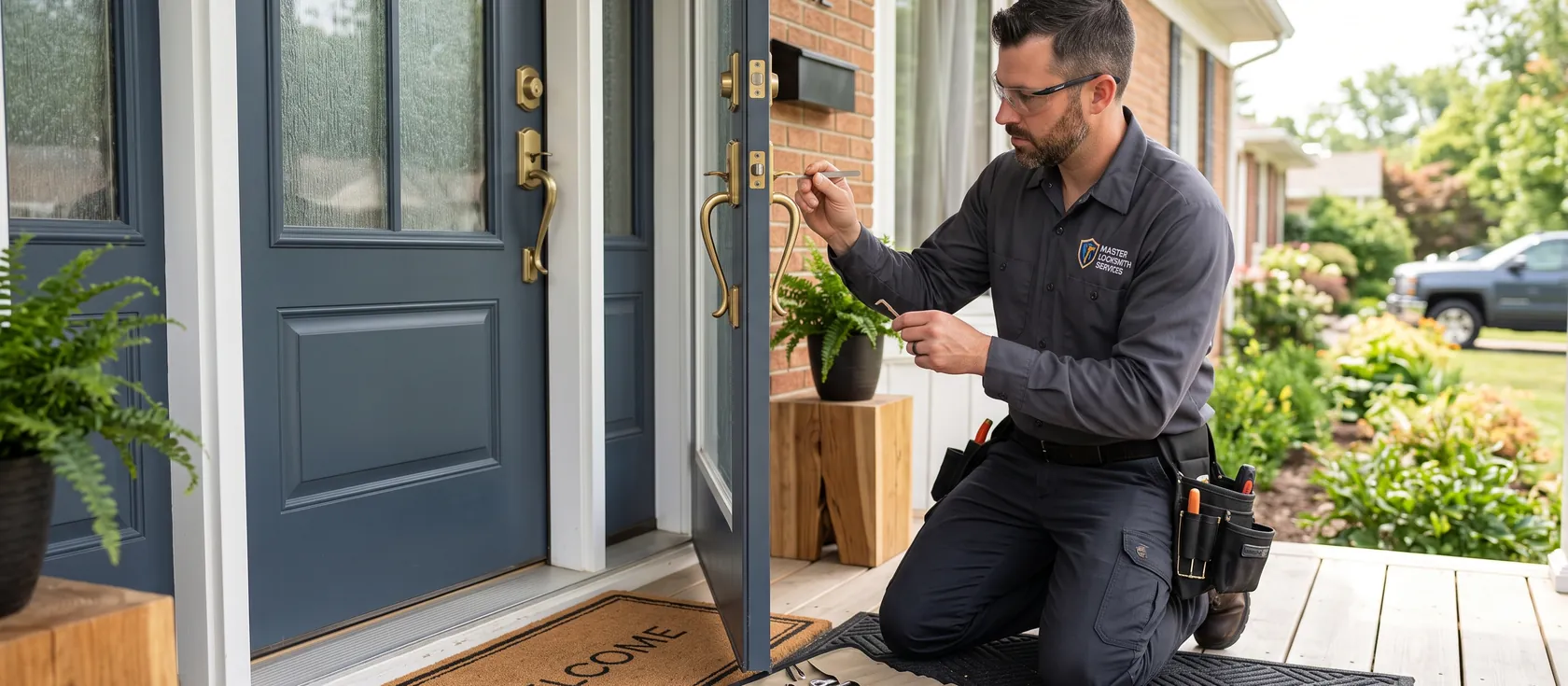 A service provider performing locksmith work