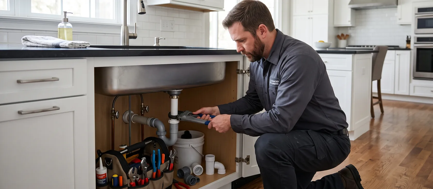 A service provider performing plumbing work
