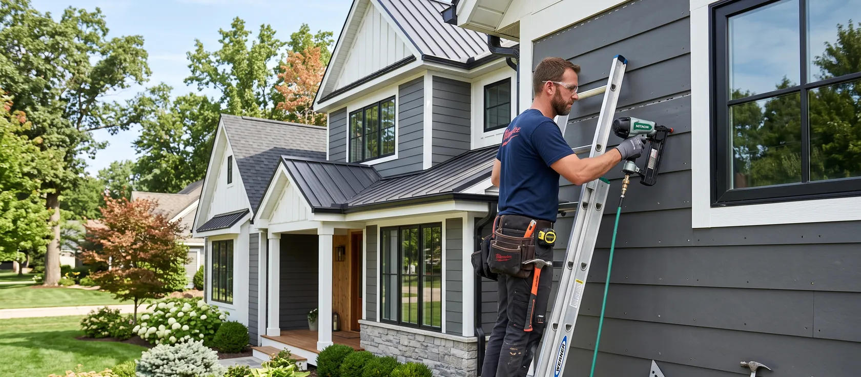 A service provider performing siding work